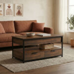 Coffee table Lumio brown rustic-black metal 100x50x48-53cm