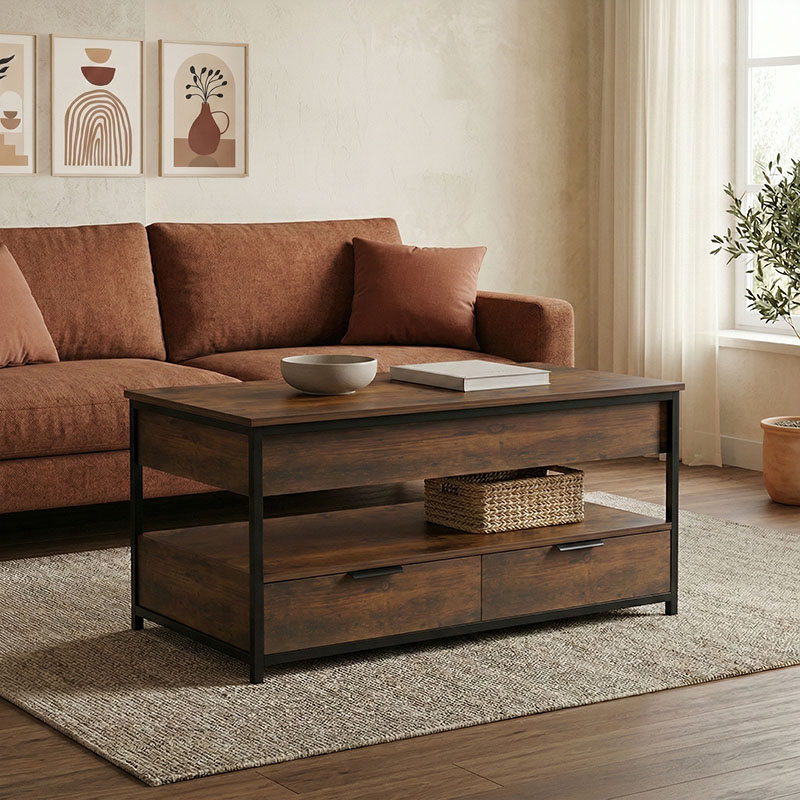 230-000139 Coffee table Lumio brown rustic-black metal 100x50x48-53cm - Слика 1