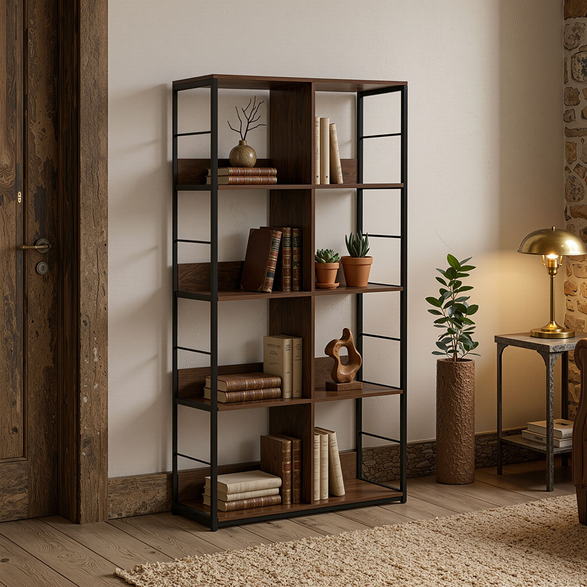 230-000140 Bookcase-Shelf Bocklet rustic brown-black metal 80x33x149cm - Image 1