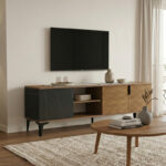 Riba tv cabinet walnut-black marble look 180x34x51cm