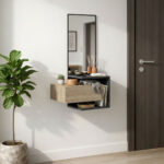 Kendi wall-mounted entrance furniture with mirror in anthracite-sonoma 49.1x31.3x90cm