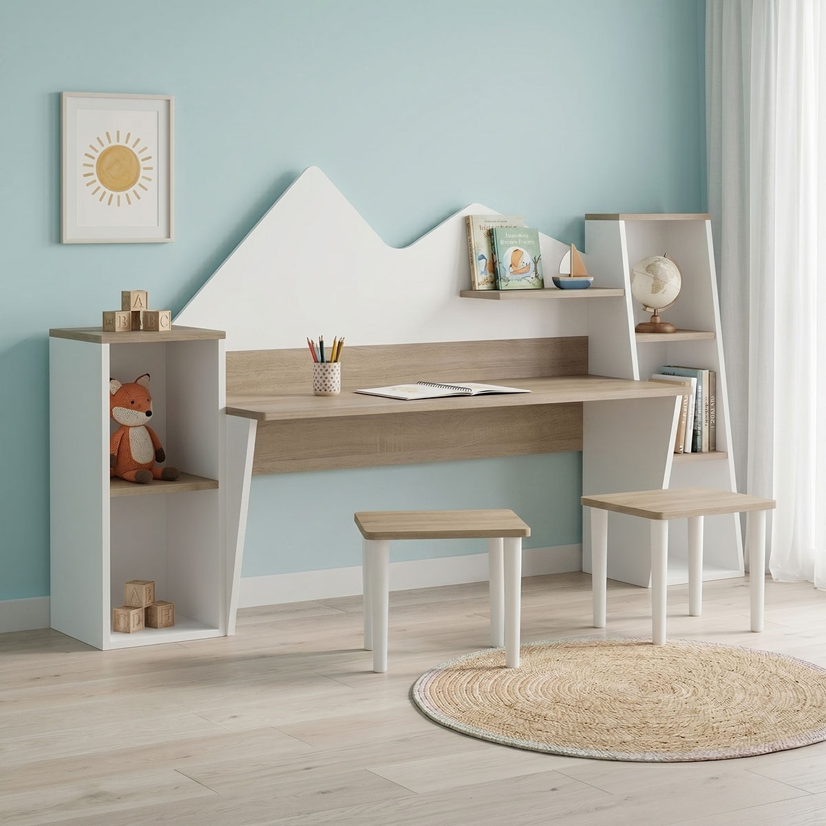 230-000207 Children's desk with stool Dualto sonoma-white 180x30x93.6cm - Image 1
