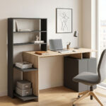 Office desk with a bookshelf and a cabinet Meza in sonoma-anthracite 146.3x55x128.8cm