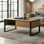 Bendon coffee table light walnut - black metal 100x60x44.5cm