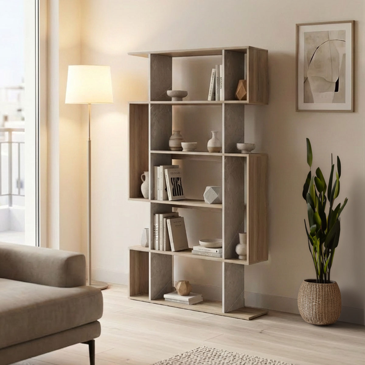 230-000219 Mito sonoma-beige marble look bookcase 108.5x25x161cm - Слика 1