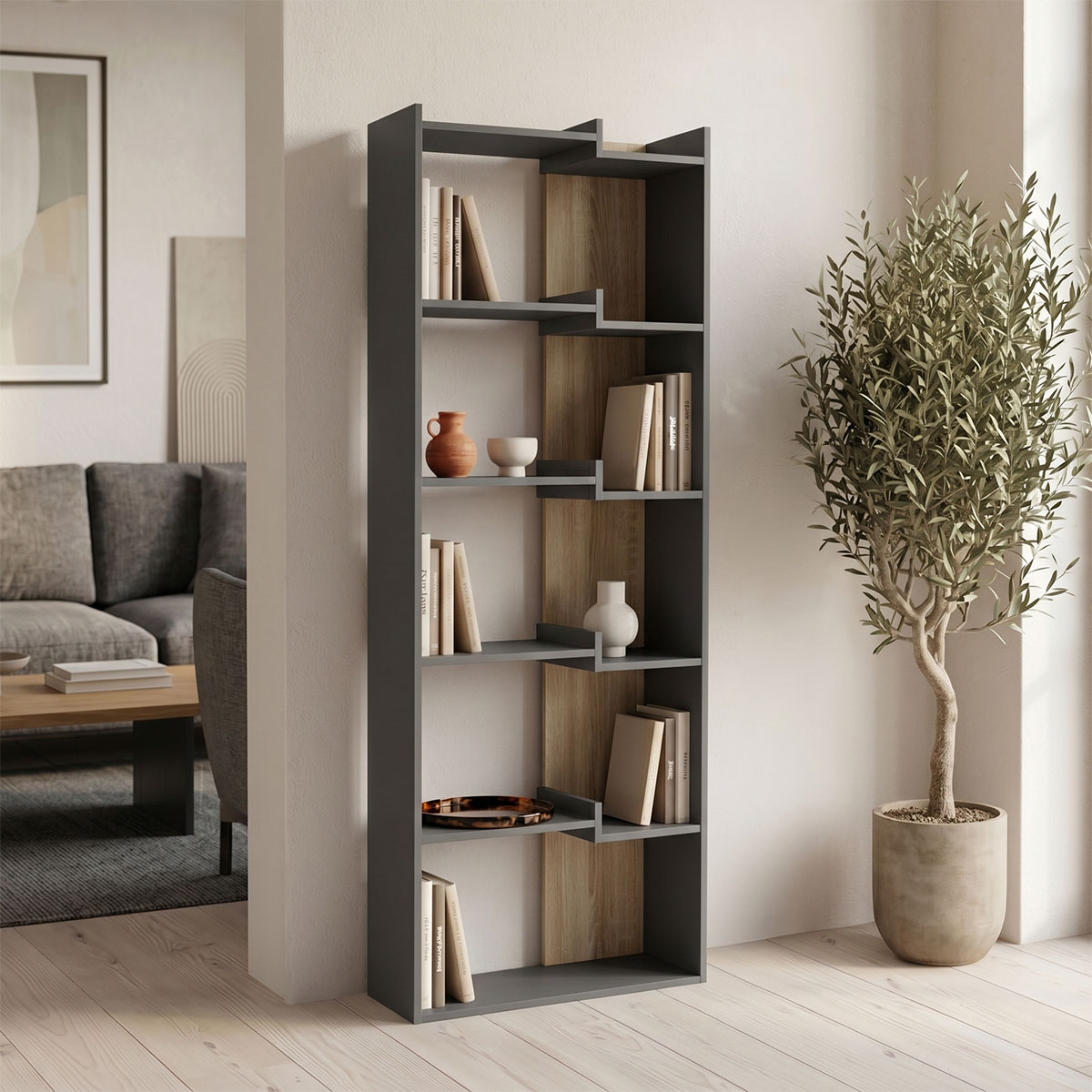 230-000221 Corpus bookcase anthracite-sonoma 61x22x162cm - Image 1