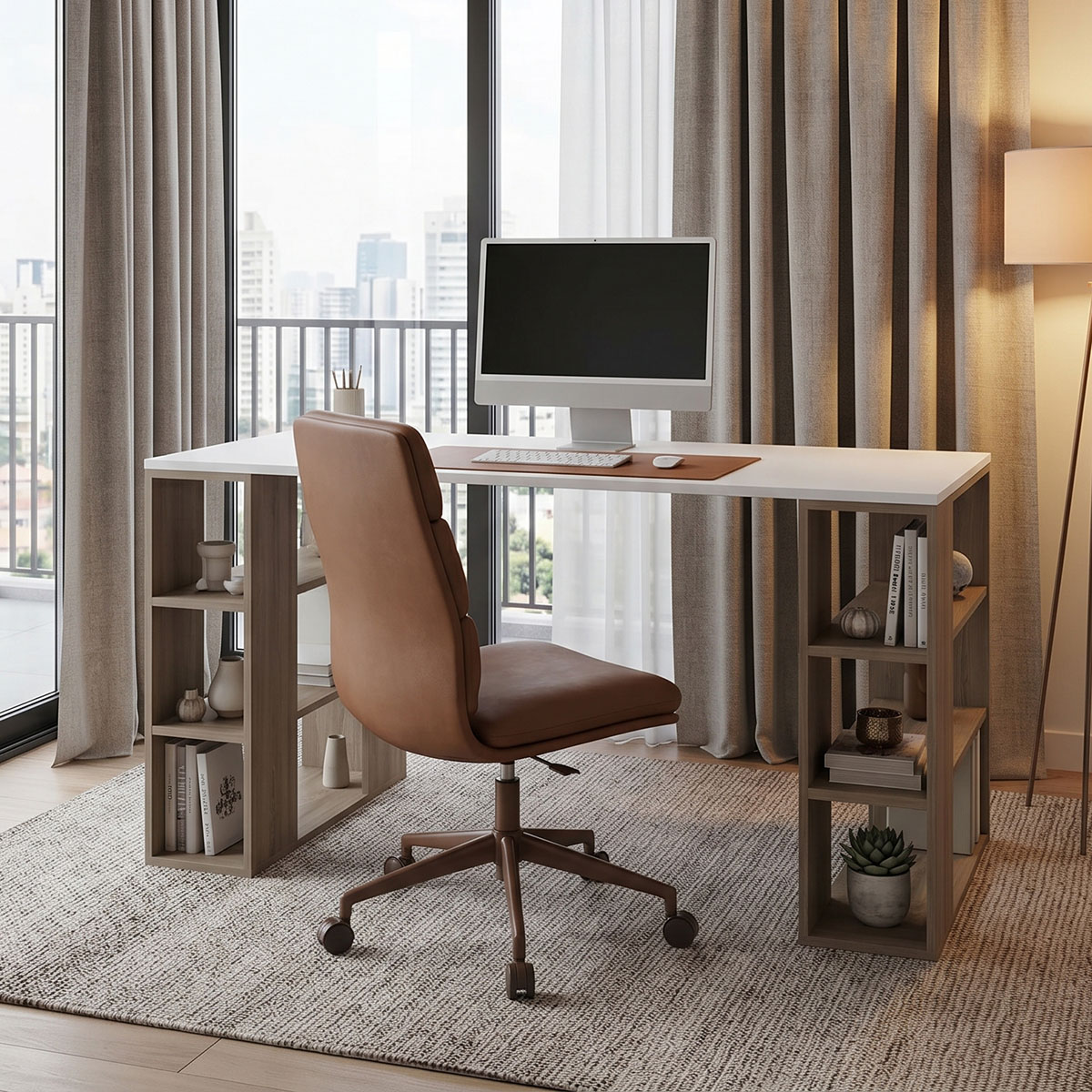 230-000233 Office desk Praga sonoma-white 140x60x75cm - Слика 1