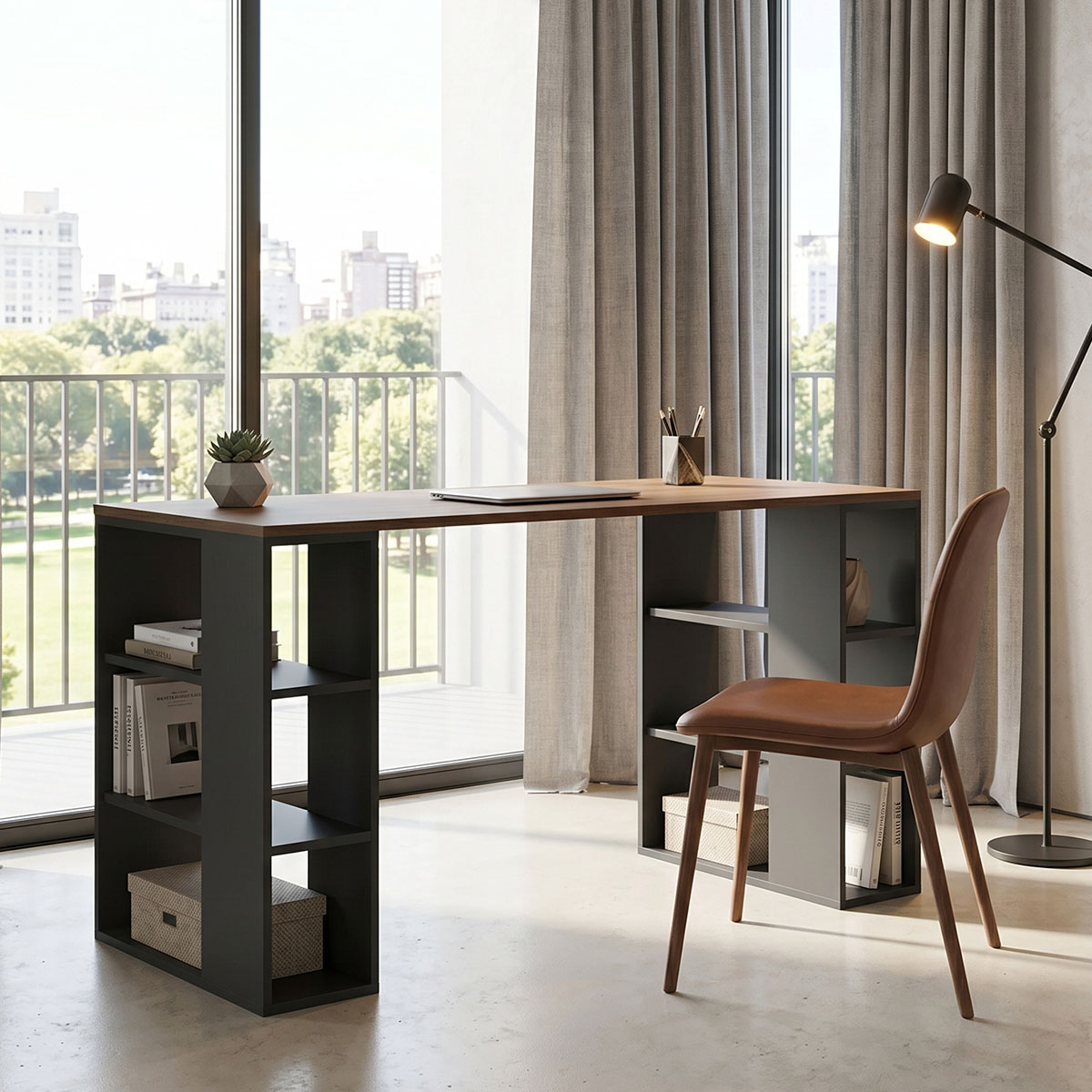 230-000234 Office desk Praga anthracite-sonoma 140x60x75cm - Image 1