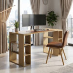 Praga office desk in light walnut 140x60x75cm