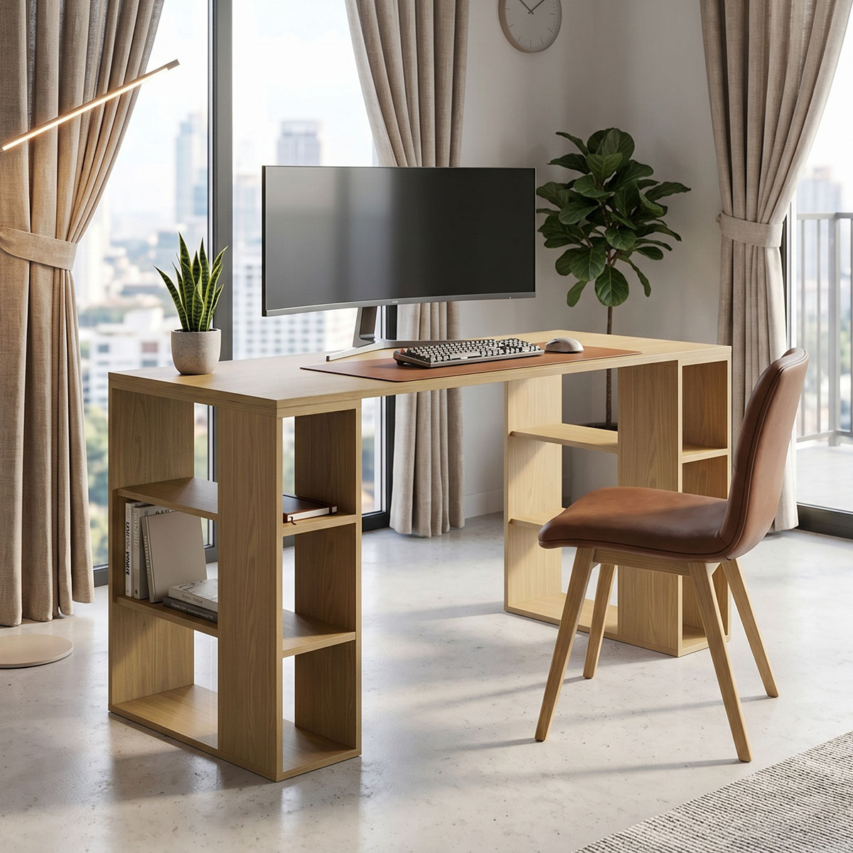 230-000235 Praga office desk in light walnut 140x60x75cm - Слика 1