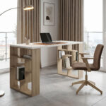 Office desk with shelf Lovet sonoma-white 140x60x72cm