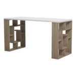 Office desk with shelf Lovet sonoma-white 140x60x72cm - Слика 4