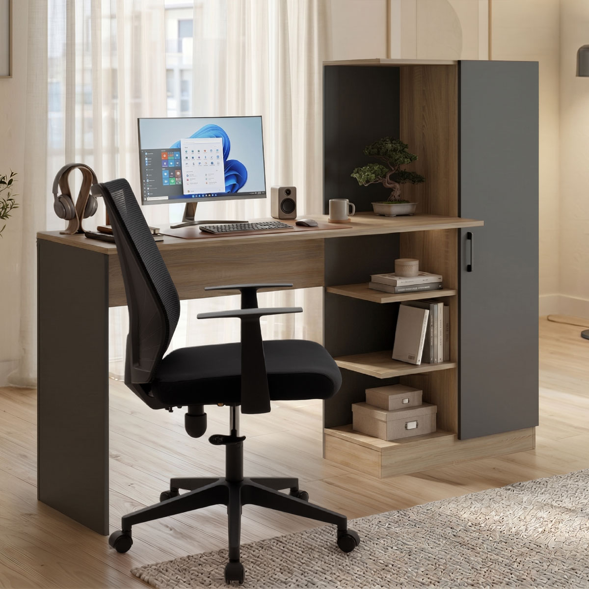 230-000254 Office with bookcase and cabinet Ofisio sonoma-anthracite 152.3x40x120cm - Image 1