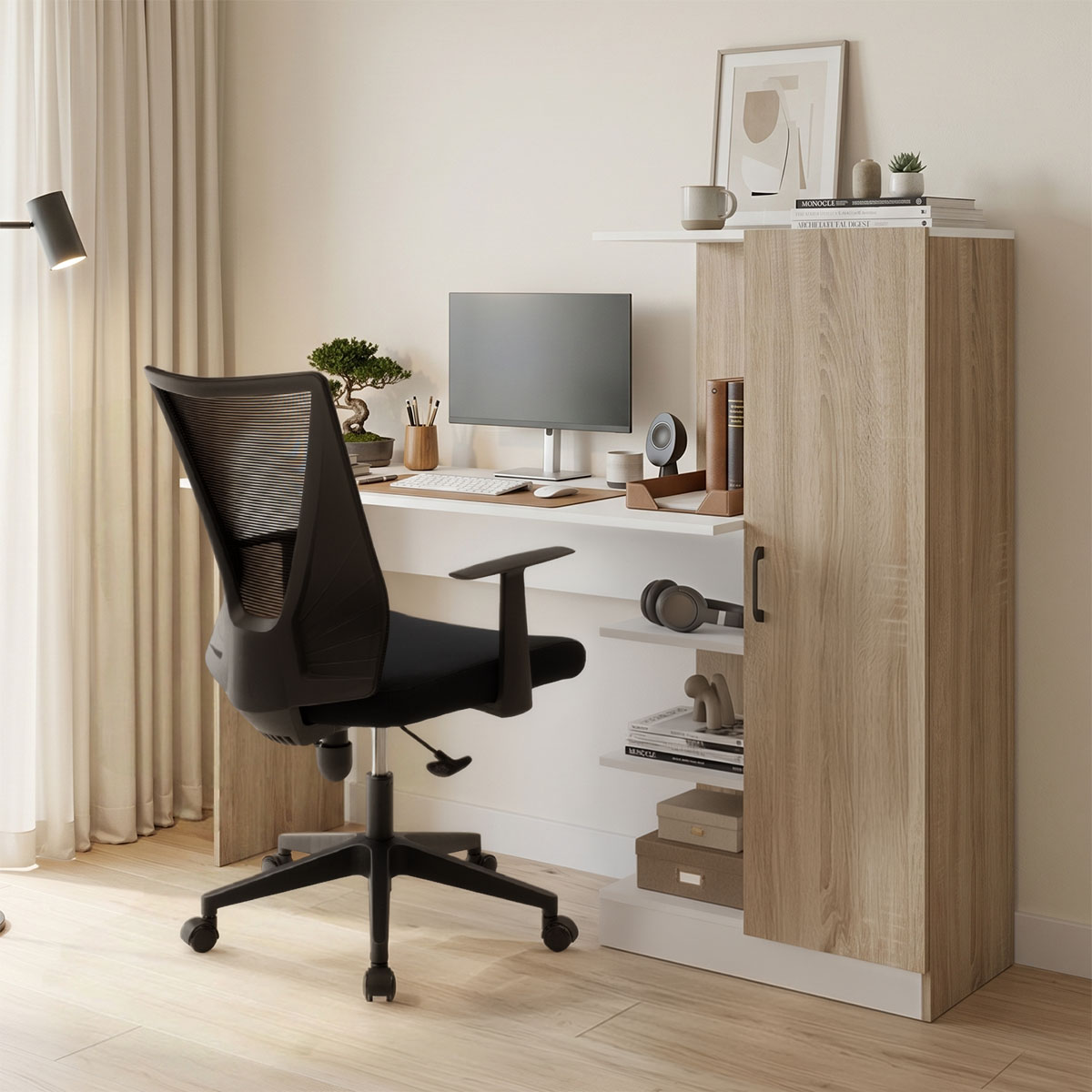 230-000255 Office with bookcase and cabinet Ofisio sonoma-white 152.3x40x120cm - Image 1