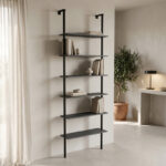 Wall bookcase Dimmo anthracite-black metal 60x20x180cm