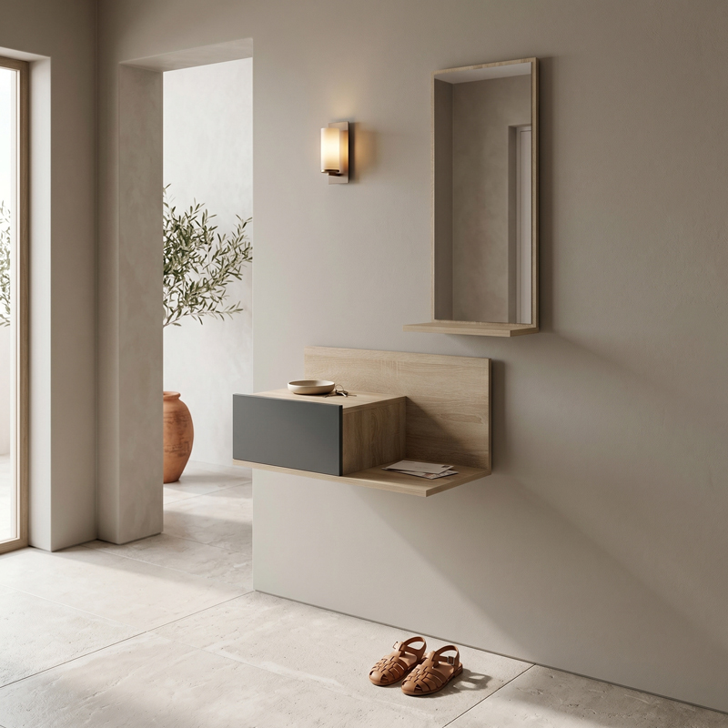 230-000258 Miranda entrance furniture with mirror in sonoma-anthracite shade 60x30x89.5cm - Image 1