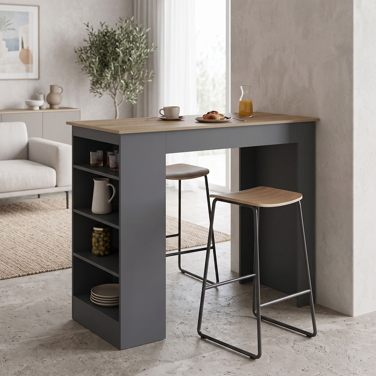 230-000264 Bar table Riff anthracite-surface sonoma 120x55x105cm - Слика 1