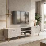 TV stand Gorna beige marble look 180x35x48.6cm
