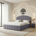 Double bed Tatiana fabric light grey with storage 120x200cm