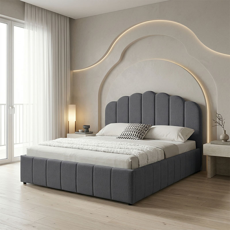 234-000022 Double bed Tatiana fabric anthracite with storage 120x200cm - Image 1