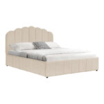 Double bed Tatiana velvet beige with storage 160x200cm - Image 2
