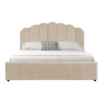 Double bed Tatiana velvet beige with storage 160x200cm - Image 4