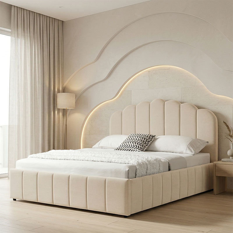 234-000023 Double bed Tatiana velvet beige with storage 160x200cm - Image 1