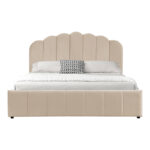 Double bed Tatiana velvet beige with storage 120x200cm - Image 4