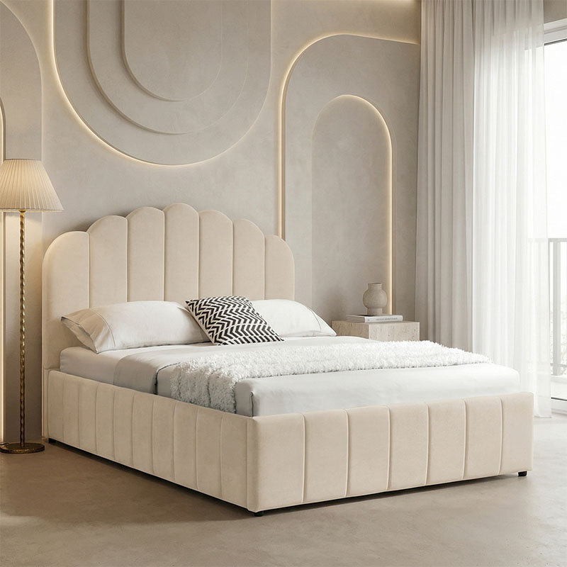234-000024 Double bed Tatiana velvet beige with storage 120x200cm - Image 1