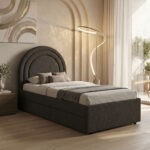 Arcuate bed anthracite boucle fabric with sliding bed 90x200cm