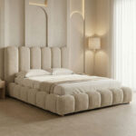 Nuvem bed, beige boucle fabric, with storage space 160x200cm