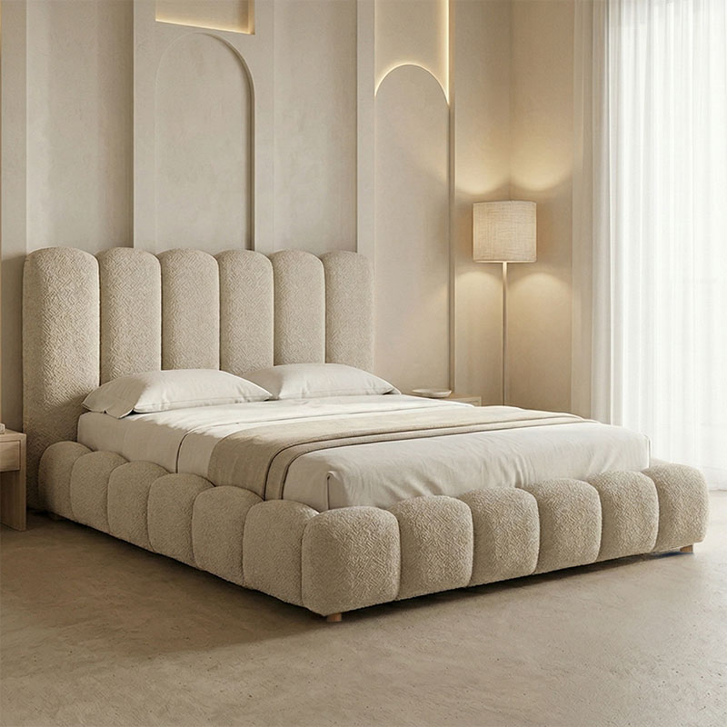 234-000027 Nuvem bed, beige boucle fabric, with storage space 160x200cm - Image 1