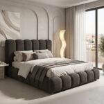 Nuvem bed, anthracite boucle fabric, with storage space 160x200cm