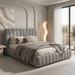 Double bed Leblank grey fabric with storage space 160x200cm