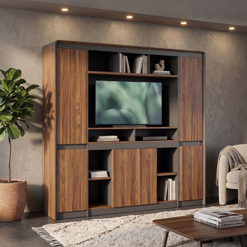 246-000045 Professional bookcase Oscar walnut-anthracite 200x40x200cm - Image 1