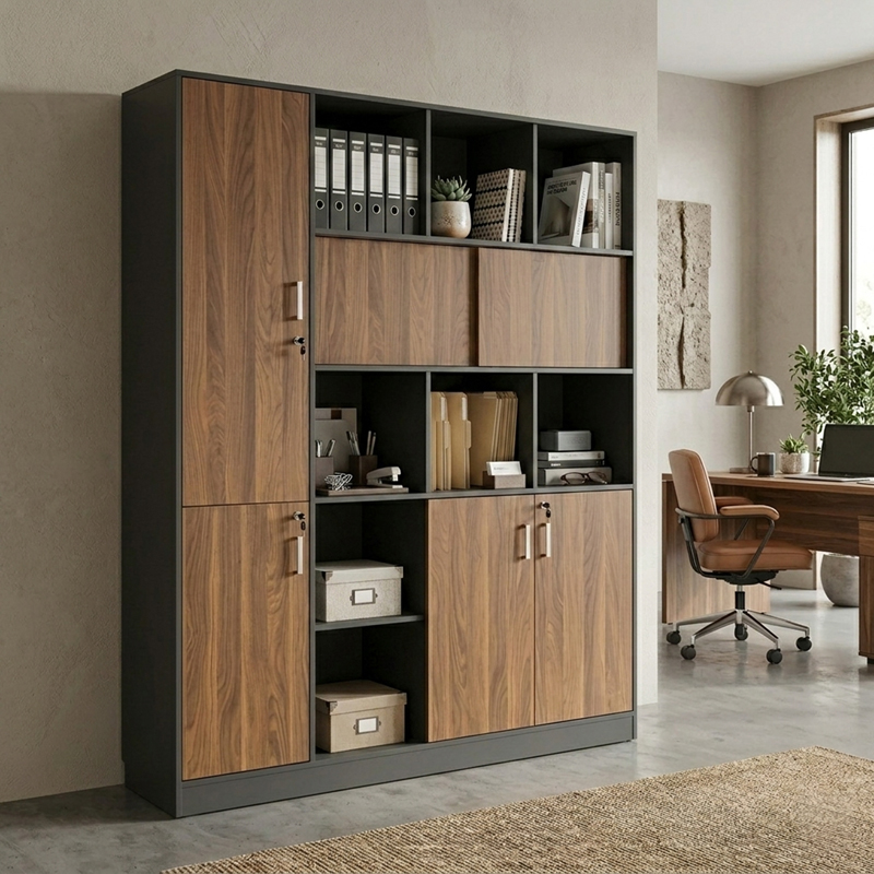 246-000046 Professional bookcase Bokanza walnut-anthracite 160x40x200cm - Image 1