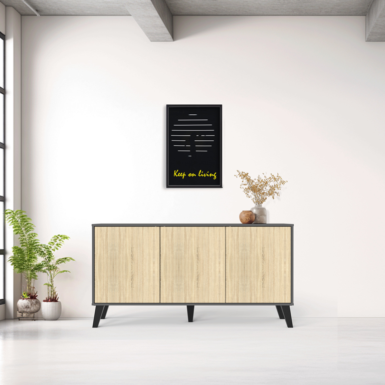 248-000029 Buffet Billie anthracite-sonoma 149x40x77cm - Слика 1