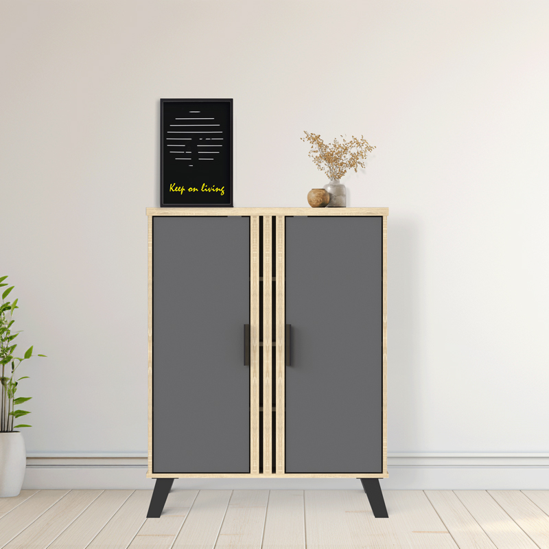 248-000031 Shoe cabinet Shoby anthracite-sonoma 70.5x30x91cm - Слика 1