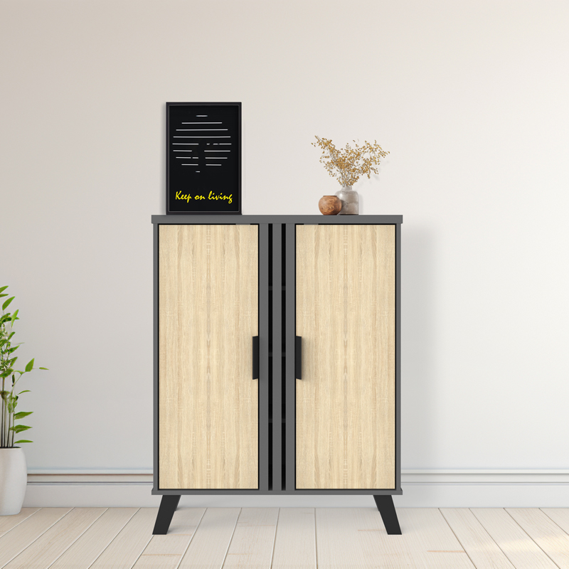 248-000033 Shoe cabinet Shoby sonoma-anthracite 70.5x30x91cm - Слика 1