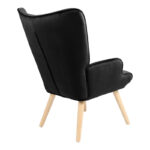 Armchair Fluffy velvet fabric black-natural color leg 75x69x96cm - Image 2