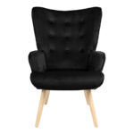 Armchair Fluffy velvet fabric black-natural color leg 75x69x96cm - Image 4