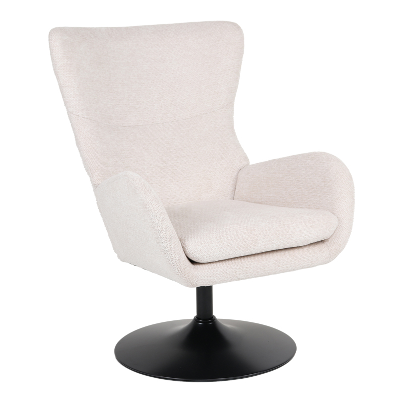 255-000087 Rotating armchair Refria cream fabric-black metal base 81x72x97cm - Слика 1