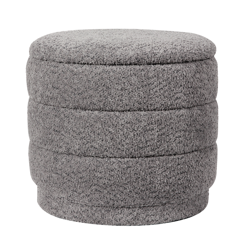 257-000045 Stool-trunk Bettia teddy fabric grey D41x38.5cm - Image 1