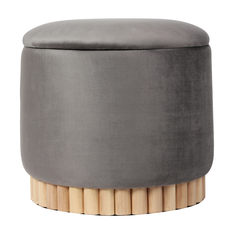 257-000047 Stool-trunk Terina grey velvet D46x42cm - Image 1