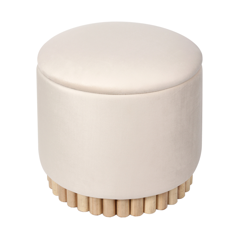 257-000048 Stool-trunk Terina cream velvet D46x42cm - Image 1