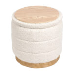 Stool-trunk Pelen white teddy fabric with natural color mdf base D39x37cm - Image 2