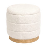 Stool-trunk Pelen white teddy fabric with natural color mdf base D39x37cm