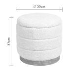Stool-trunk Pelen white teddy fabric with natural color mdf base D39x37cm - Image 4