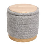 Stool-trunk Pelen grey teddy fabric with natural color mdf base D39x37cm - Image 2
