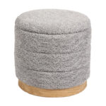 Stool-trunk Pelen grey teddy fabric with natural color mdf base D39x37cm